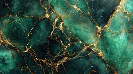 Elegant Smoked Marble Texture with Emerald Veins and Gold Leaf Inclusions, High Gloss 8K Detail
