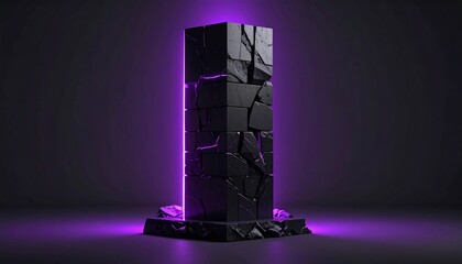 Abstract Dark Stone Column with Purple Light Glow