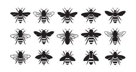 Bee silhouette icon bundle illustration
