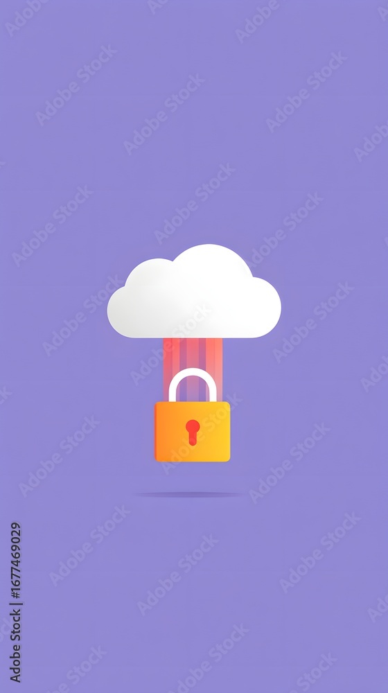 Poster a cloud with a padlock symbolizes data security and privacy in a vibrant, minimalistic design.