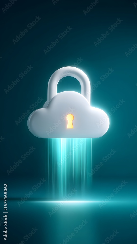 Poster a modern illustration of a cloud with a padlock, symbolizing data security and privacy in the digita