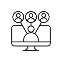 Illustration of a computer screen with three people connected in a video conference call outline style