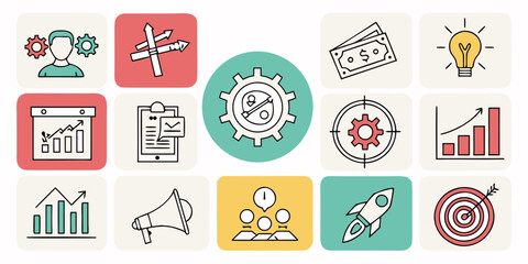 A versatile collection of flat vector icons for business, web, and health design with symbols for time, people, and more