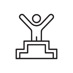 Iconic representation of a person standing on a podium with arms raised in a celebratory gesture design