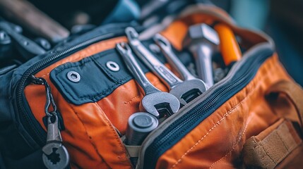 Fototapeta premium High-resolution image of a tool bag on a dusty floor