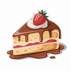 Tres Leches Cake Slice with Chocolate and Strawberry Illustration