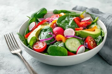 Vibrant salad in white bowl