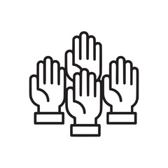 Illustration of four hands raised with fingers extended on a white background in a simple style