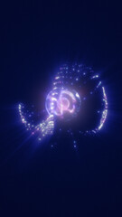 Abstract glowing shape resembling a cosmic energy sphere with radiant blue and purple highlights