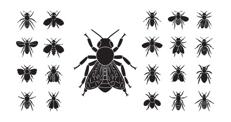 Bee silhouette icon bundle illustration