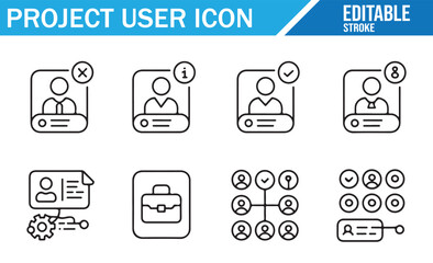Set of editable icons for project user management with various user symbols.