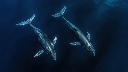 Fototapeta premium High-resolution top view of whales swimming calmly