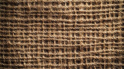 Coarse burlap weave natural jute texture background with rustic brown fibers and organic pattern variations for sustainable design applications