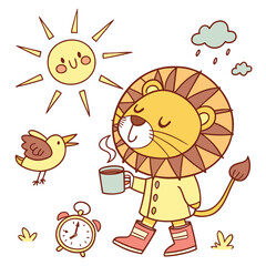 A Curious Lion with wearing rain boots in a Morning sunshine theme – Sunny Mornings palette SVG illustration