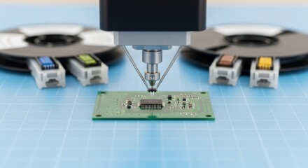 Fototapeta premium Automated machine assembling electronic components on a circuit board