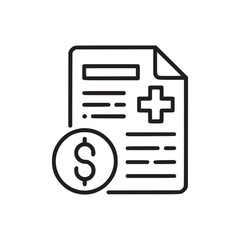 Illustration of medical bill with dollar sign and plus symbol on a white background design icon