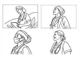 coloring page line art the nurse black vector bundle