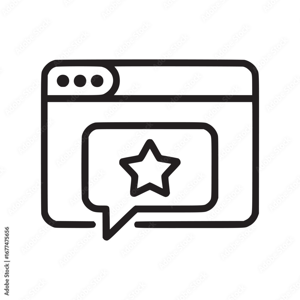 Aufkleber a simple icon of a browser window with a star in a speech bubble in black and white outline style