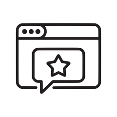 A simple icon of a browser window with a star in a speech bubble in black and white outline style