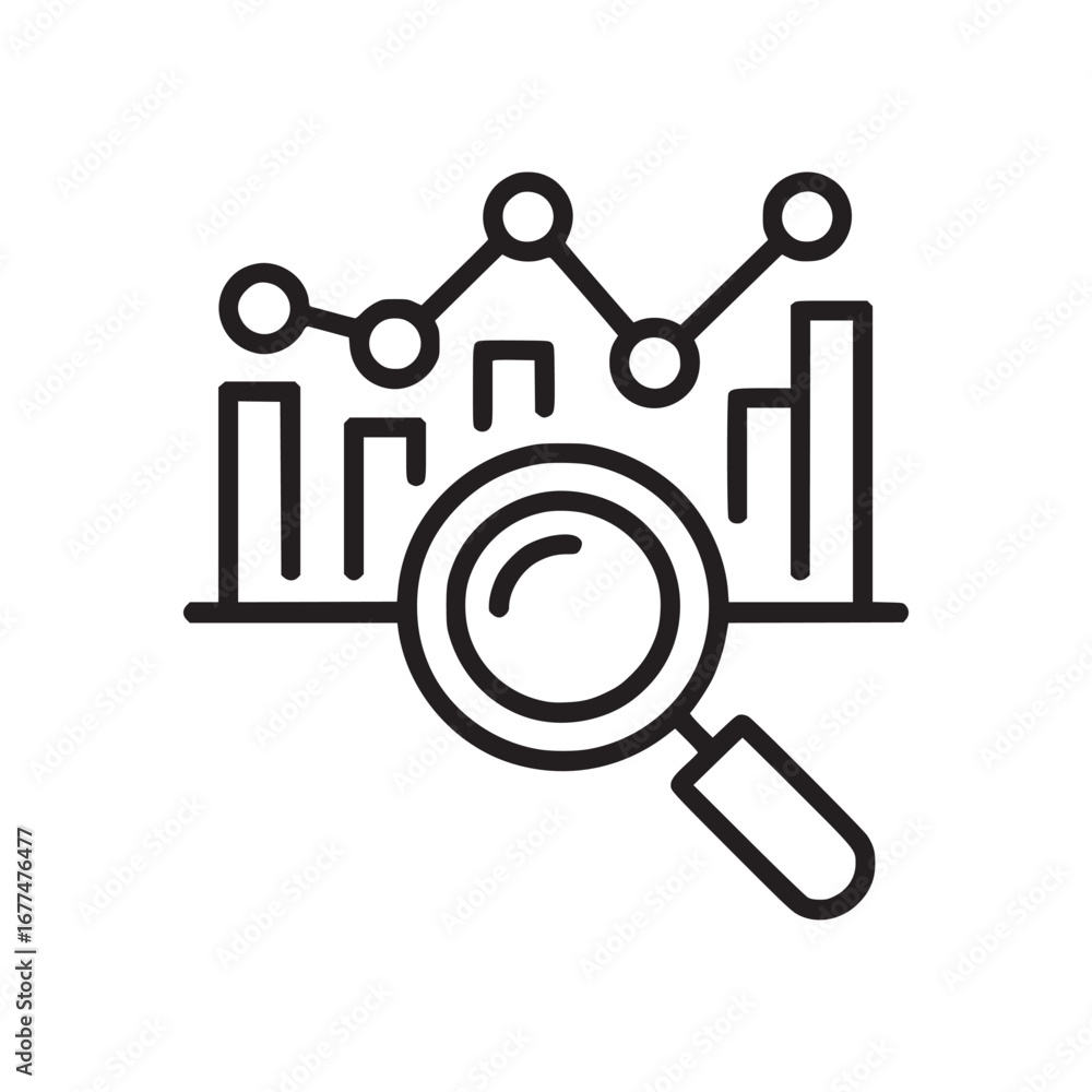 Aufkleber a line drawing of a graph with bars and a magnifying glass on a white background showing analysis
