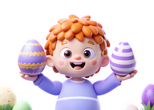 A Vector Character of the Boy Holding the Easter Eggs in His Hands Isolated on Transparent Background 