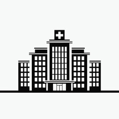 Fototapeta premium Stylized black and white illustration of a hospital building with a cross on top.
