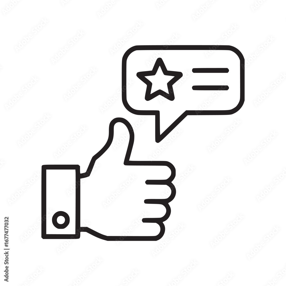 Poster a line drawing showing a thumbs up hand with a speech bubble containing a star and lines inside it