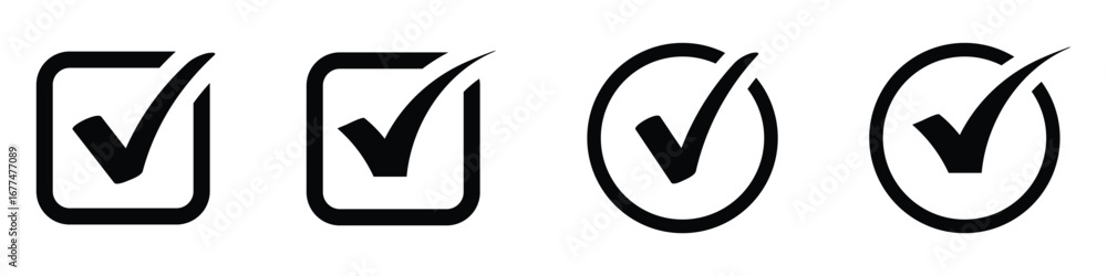 Poster check mark icon set. check box icon with correct, accept checkmark icons, check mark vector icon sym