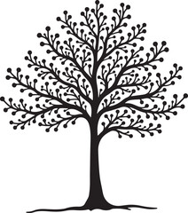 Obraz premium Elegant Tree Silhouette with Leaves – Nature Vector ArtLeafy Tree Silhouette – Black Tree Design ElementStylized Tree with Leaves – Decorative Nature Illustration