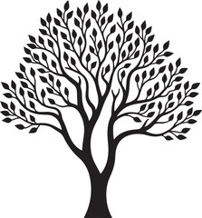Obraz premium Elegant Tree Silhouette with Leaves – Nature Vector ArtLeafy Tree Silhouette – Black Tree Design ElementStylized Tree with Leaves – Decorative Nature Illustration