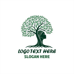 Obraz premium Nature Wellness Logo with Woman Tree Silhouette