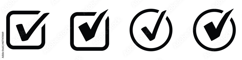 Poster check mark icon set. check box icon with correct, accept checkmark icons, check mark vector icon sym