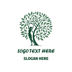 Obraz premium Nature Wellness Logo with Woman Tree Silhouette