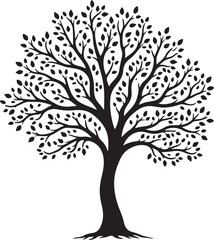 Obraz premium Elegant Tree Silhouette with Leaves – Nature Vector ArtLeafy Tree Silhouette – Black Tree Design ElementStylized Tree with Leaves – Decorative Nature Illustration