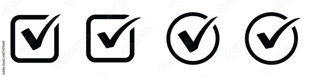 Poster check mark icon set. check box icon with correct, accept checkmark icons, check mark vector icon sym