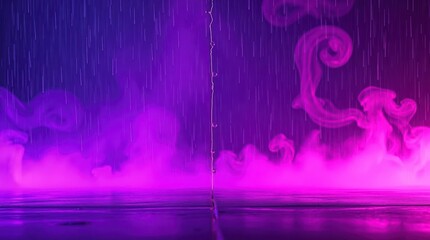 Neon Rain and Mist Abstract Scene