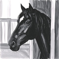 Black horse in barn