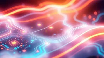 Neon Circuit Board Abstract