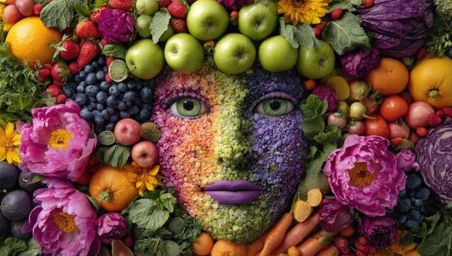 Colorful fruit and flower face art - Powered by Adobe