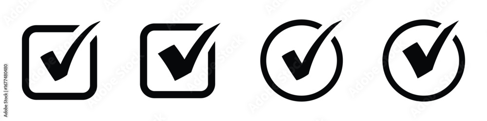 Poster check mark icon set. check box icon with correct, accept checkmark icons, check mark vector icon sym