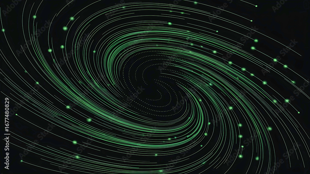 Aufkleber abstract glowing green lines and particles spiraling into a central vortex, creating a dynamic sense
