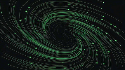 Obraz premium Abstract glowing green lines and particles spiraling into a central vortex, creating a dynamic sense of motion and futuristic technological energy flow