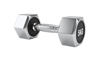 Close up shot of a single silver dumbbell with black accents.