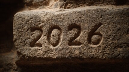 Year 2026 engraved in weathered stone block