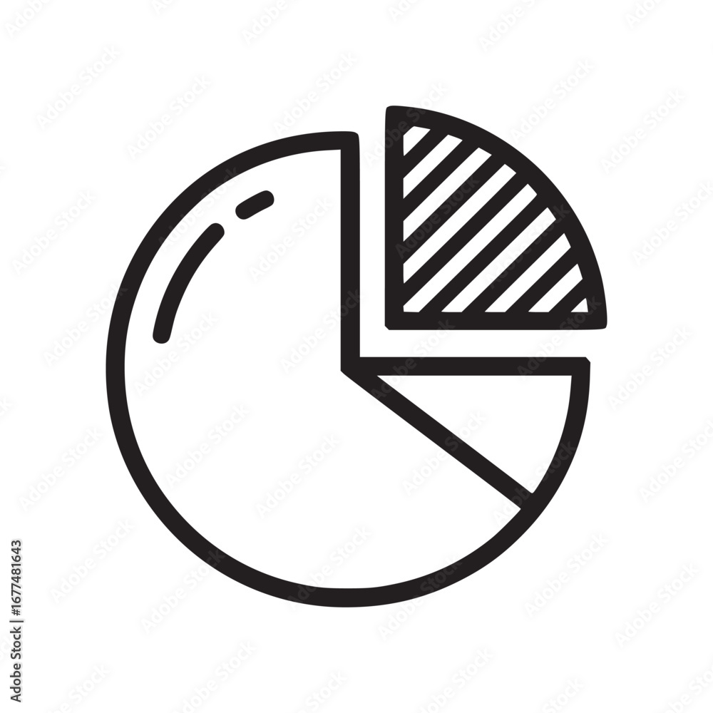 Aufkleber a simple black and white pie chart icon showing different sections of a circle with one striped