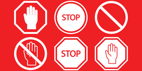 Stop, do not cross, ban, forbidden and alert icon set. Stop sign. Vectors stop hand sign vector illustration. Set of red warning and prohibition signs. eps 10