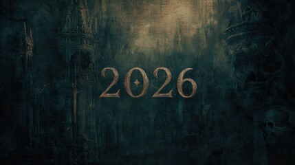 2026 in gold, dark and moody texture background