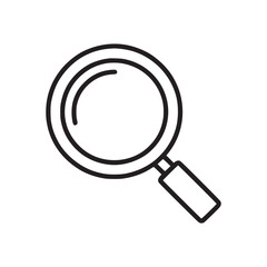 A simple black outline drawing of a magnifying glass on a plain white background illustration image