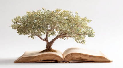 Tree growing from open book, knowledge concept