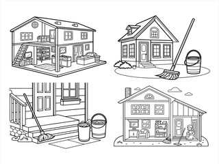 coloring page line arthome cleaning black vector bundle